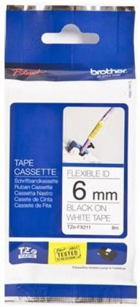 Banda laminata flexibila Brother TZe-FX211, 6mm x 8m (Negru/Alb)