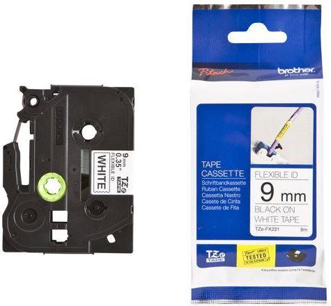 Banda laminata flexibila Brother TZe-FX221, 9mm x 8m (Negru/Alb)