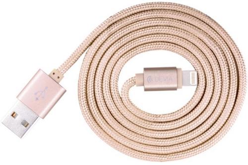 Cablu de date Devia Fashion DVFSHMFILGHTRG, impletitura textila, Lightning (Rose Gold)