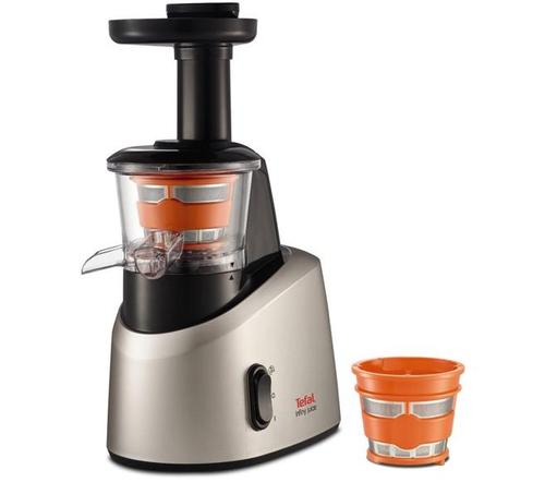 Storcator de fructe si legume prin presare la rece Tefal Infiny Juice ZC255, 200 W, Recipient suc 0.8 l, Recipient pulpa 0.8 l,1 viteza, Functie Reverse (Negru/Inox)