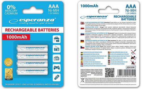 Acumulatori Foto Esperanza EZA102W, AAA, Ni-MH, 1000 mAh x 4