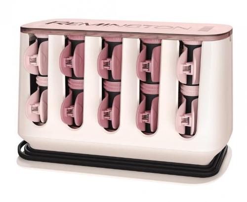 Trusa de bigudiuri electrice Remington PROluxe H9100, 20 de bigudiuri cu invelis catifelat, 2 marimi, Tehnologie OPTI heat, Invelis Grip tech Clipsuri ceramice incalzite, Incalzire rapida (Alb/Roz)