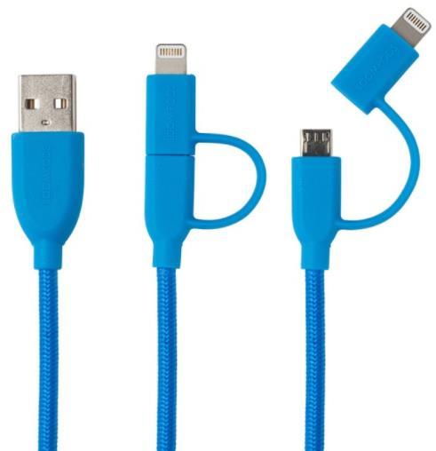 Cablu de date Boompods Duo DCBLU, MicroUSB & Lightning MFI, 1m (Albastru)