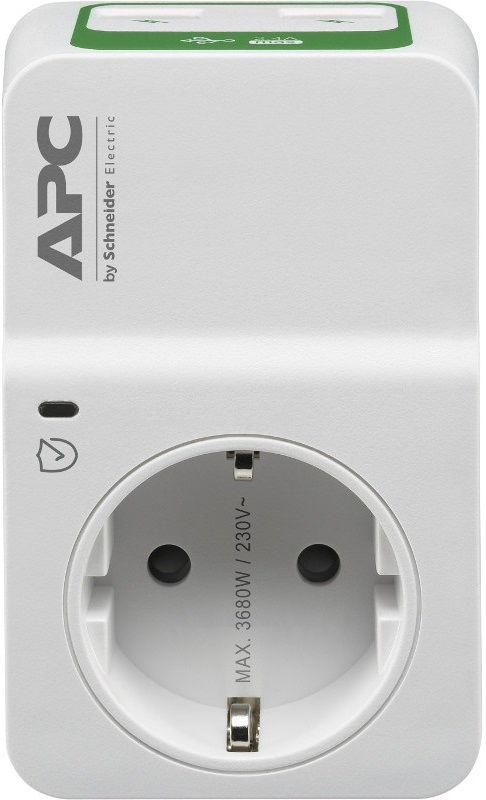 Priza cu protectie APC Essential SurgeArrest, 1x Schuko, 2x USB (Alb)