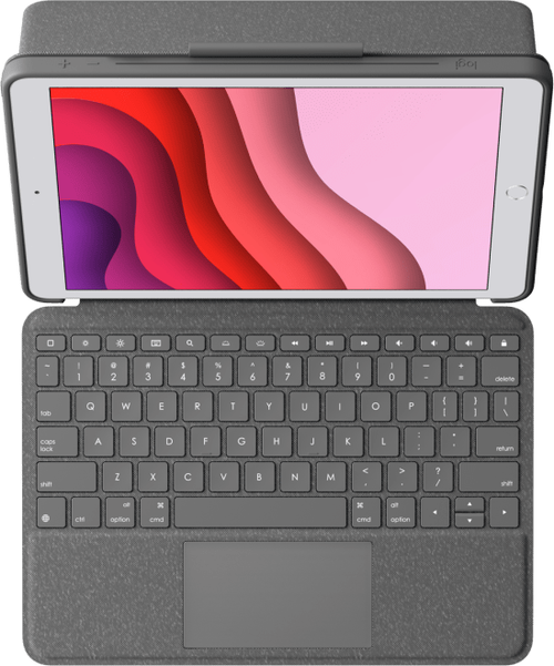 Husa Book Cover cu tastatura Logitech 920-009629 pentru iPad 10.2inch (gen.7), Layout UK (Gri)