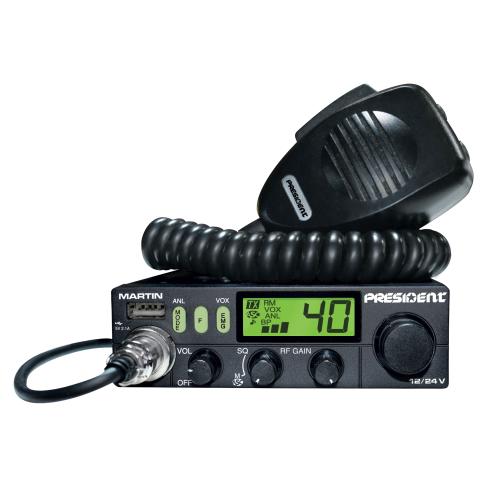 Statie radio CB President MARTIN ASC, Roger Beep, Scan, ANL Filter, 4W, 12V/24V, display multicolor