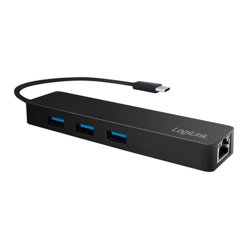HUB USB LOGILINK UA0313, USB 3.0 x 3, RJ-45, conectare prin USB 3.2 Type C (Negru)