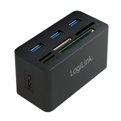 HUB USB LOGILINK CR0042, USB 3.0 x 3,  slot SD, MicroSD, M2, MS Duo/Pro, CF, conectare prin USB 3.0 (Negru)
