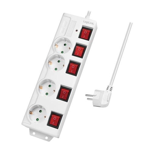 Prelungitor LOGILINK LPS252, Schuko x 4, 1.5 m, 16 A, switch on/off cu iluminare, protectie copii, protectie la supratensiune (Alb)