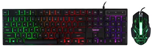 Kit gaming SPACER SP-GK-01, iluminare RGB rainbow, USB (Negru)