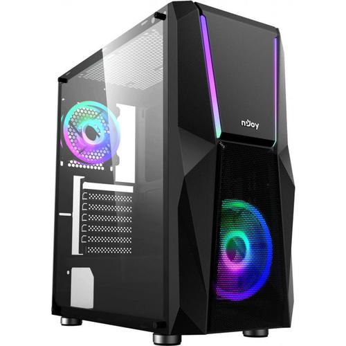 Carcasa nJoy Fort, Middle Tower, Tempered glass, Iluminare ARGB (Negru)
