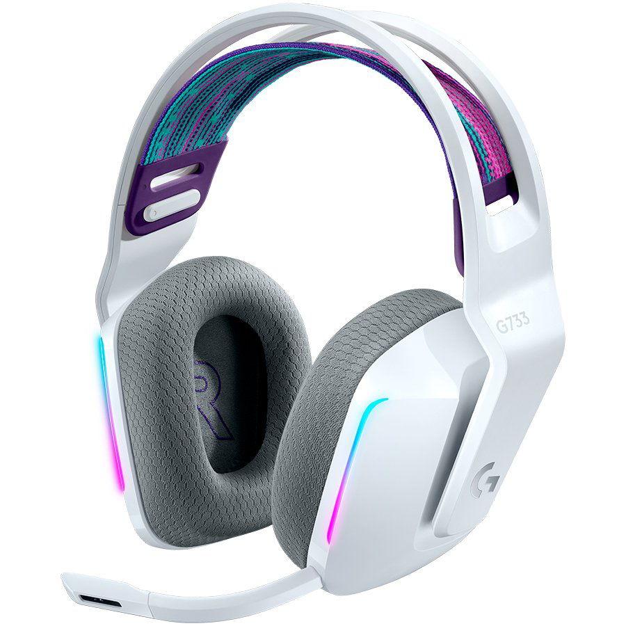 Căști Gaming Wireless Logitech G733, iluminare RGB, Microfon (Alb)