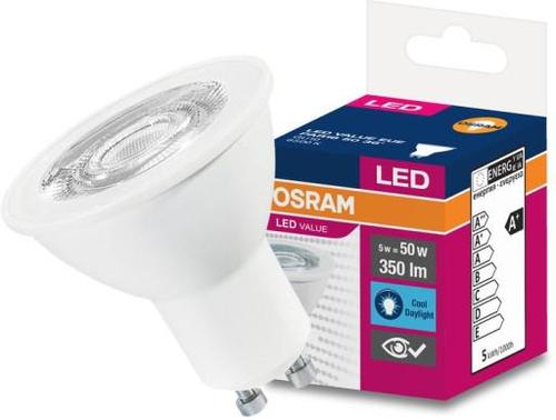 Spot Led Osram, LED VALUE PAR16, GU10, 5W (50W), 220-240V, lumina rece (6500K), 350 lumeni, durata de viata 15.000 ore, clasa energetica A+