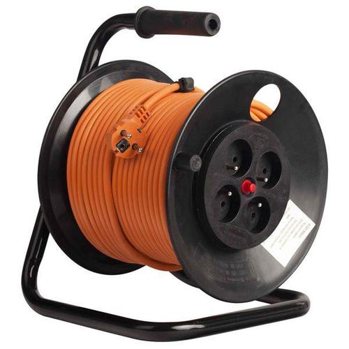 Derulator cu tambur Bachmann, 4prize, 50m, fisa Schuko dreapta, protectii: suprasarcina, contact, termica (Portocaliu)