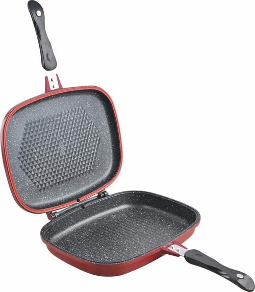Tigaie dubla dreptunghiulara tip Grill Heinner Red Line, aluminiu, 32x24x7.5 cm