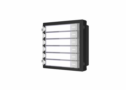 Modul de extensie videinterfon cu sase butoane de apelare Hikvision DS-KD-KK; montaj aplicat sau ingropat (acesoriile de montaj nu sunt incluse), customizare afisare nume; iluminare pe timp de noapte; Conectare RS-485, 1 x Input; 1 x Output