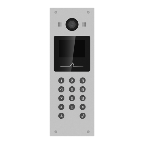 Post videointerfon de exterior pentru blocuri Hikvision DS-KD3003-E6, monitor LCD color 3.5-inch, rezolutie 480 × 320, camera video 2MP HD, unghi vizualizare: 120° wide, deschidere cu card si cod pin, capacitate utilizatori: 10000