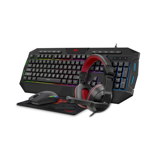 Kit Gaming HAVIT GAMENOTE KB501CM 4in1, Tastatura + Mouse + mouse pad + casti (Negru)