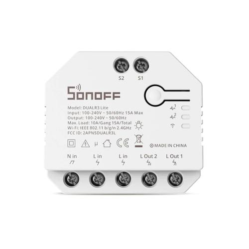Releu Sonoff Dual R3 Lite cu 2 canale, Programari, Wi-Fi 2.4 GHz (Alb)