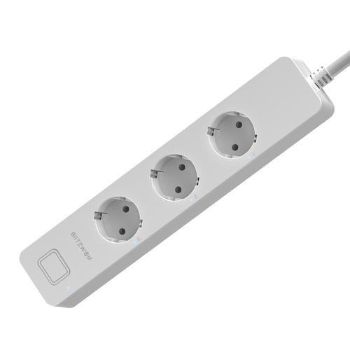 Prelungitor inteligent Blitzwolf BW-SHP9, 3 prize si 2 porturi USB, 3300W, 15A, Control de pe telefonul mobil (Alb)