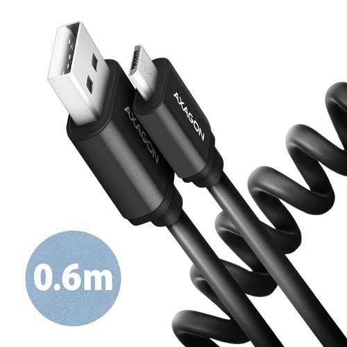 Cablu de date Axagon Twister BUMM-AM10TB, Micro USB la USB-A, 0.6m, USB 2.0, 2.4A (Negru)