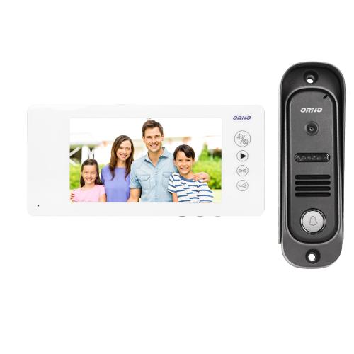 Videointerfon pentru o familie ARCUS ORNO OR-VID-JS-1053/W, color, monitor ultra-plat LCD 7inch, control automat al portilor, 9 sonerii, infrarosu, deschidere cu ajutorul etichetelor de proximitate, alb/negru