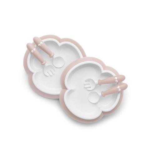 2 Seturi hranire: farfurie, lingurita si furculita pentru bebe, BabyBjorn, Powder Pink
