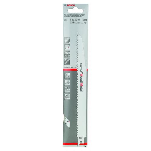 Set 5 panze fierastrau sabie, Bosch S1110VF Heavy for Wood and Metal, 225mm, taiere lemn si metal