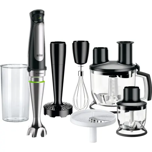 Mixer vertical Braun MQ7087X, 1000 W, Pahar gradat 0.6 l, Procesor alimente 1.5l, Tocator 0.35l, Accesoriu piure, Tel, viteza variabila, Negru - 0 | YEO