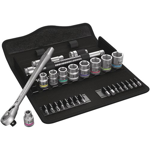 Set clichet reversibil Zyklop 3/8inch plus chei tubulare si biti, WERA, 29 piese