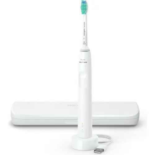 Periuta de dinti sonica electrica Philips Sonicare Seria 3100 HX3673/13, 31000 miscari/minut, 1 mod de curatare, senzor presiune, functia BrushSync, 1 cap de periere, toc de transport, Alb Periuta de dinti sonica electrica Philips Sonicare Seria 3100 HX3673/13, 31000 miscari/minut, 1 mod de curatare, senzor presiune, functia BrushSync, 1 cap de periere, toc de transport, Alb