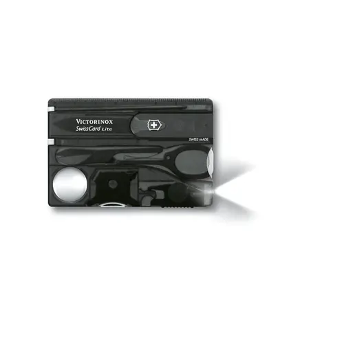 Cutit de buzunar elvetian, Victorinox, SwissCard Lite, Onyx, 0.7333.T3, 13 functii, 85 mm x 54,5 mm x 4,5 mm, Negru/Transparent