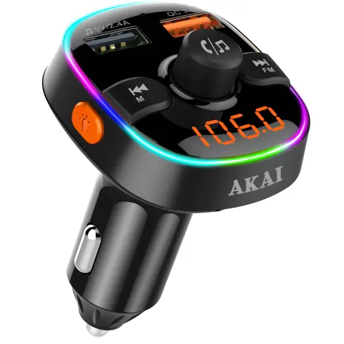 Modulator FM AKAI FMT-52BT 87,5-108 MHz, Bluetooth, microSD Card, USB, afisaj digital, iluminare LED