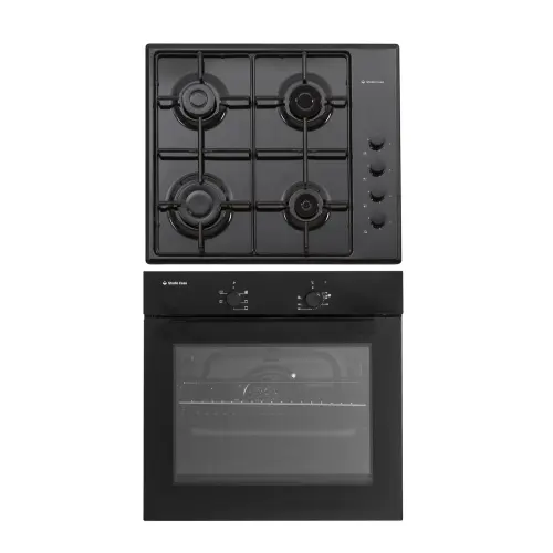 Pachet cuptor electric si plita gaz Duo Mirage Iseo Black Studio Casa, 56 l , Clasa energetica A, 6 functii, 4 arzatoare gaz , Negru