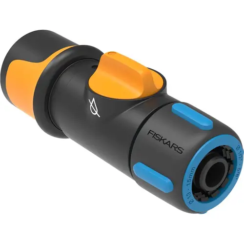 Conector pentru furtun cu robinet incorporat On/Off, pentru furtun de 13-15 mm (1/2-5/8inch) Fiskars, din plastic