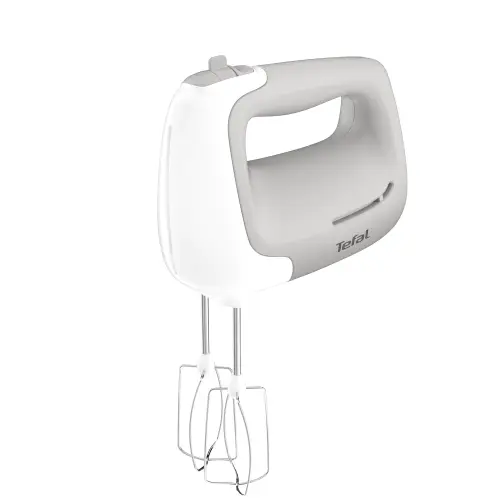 Mixer de mana TEFAL Prep\'Mix HT450B38, 450W, 5 trepte viteza, functie Turbo, set 2 teluri, 2 carlige, alb&gri