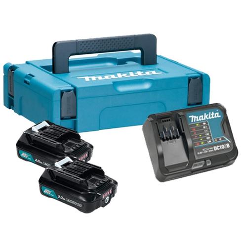 Set 2 acumulatori, Makita - 197658-5 - Li-Ion, 12 V, 2 Ah si incarcator DC10SB, valiza speciala