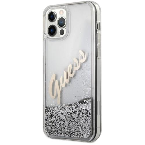 Husa de protectie Guess Liquid Glitter Vintage Script pentru Apple iPhone 12 Pro Max (Argintiu)