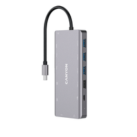 Docking Station Canyon CNS-TDS12 13 in 1, 2*HDMI, 3*USB3.0, 1*USB2.0, 1*PD 100W, 1*VGA, 1* USB Type C, 1*Glgabit Ethernet, 1*Jack 3.5mm audio (Gri)