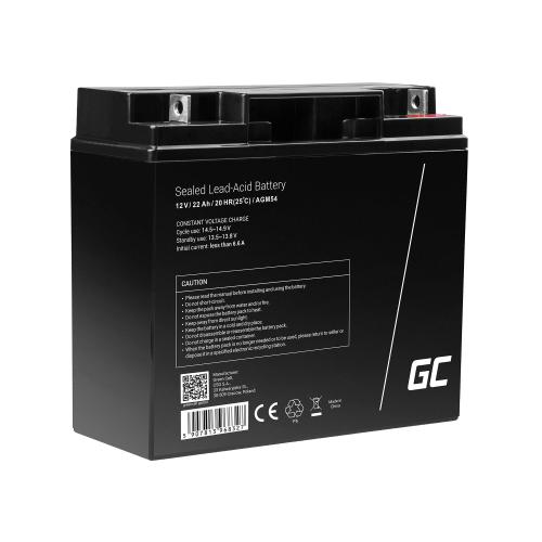 Acumulator stationar Green Cell AGM 12V 22Ah VRLA plum acid, baterie fara mentenanta, pentru cositoare, scuter, barca
