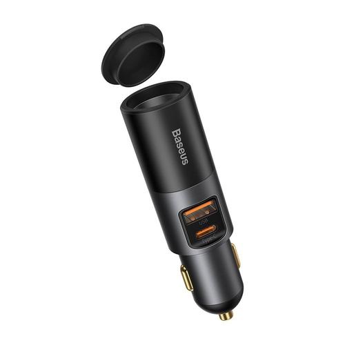 Incarcator auto Baseus, 1 x USB, 1 x USB-C, cu bricheta, 120 W, incarcare rapida, Gri Incarcator auto Baseus, 1 x USB, 1 x USB-C, cu bricheta, 120 W, incarcare rapida, Gri