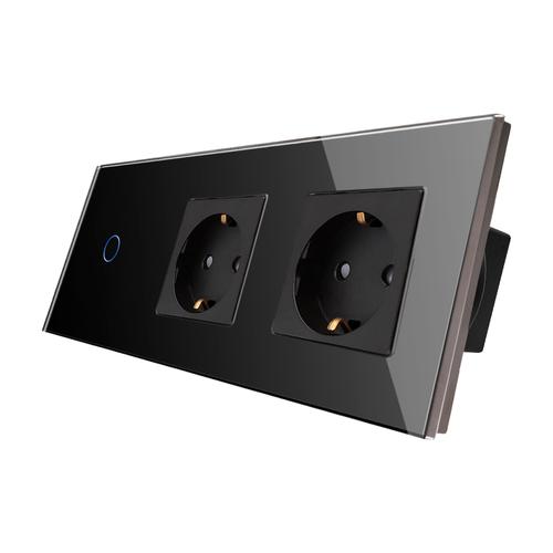 Intrerupator Simplu + 2 Prize cu Rama din Sticla LUXION