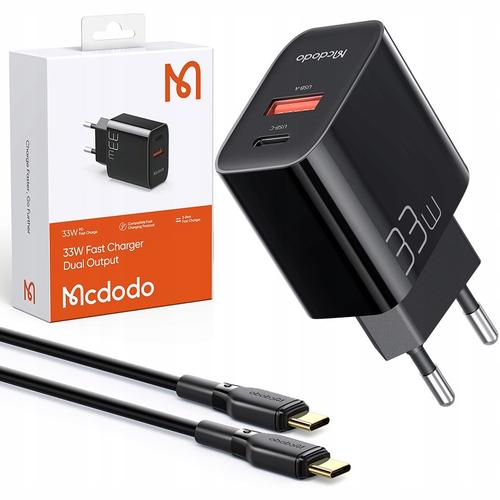 Incarcator retea Mcdodo, 1 x USB-C, 1 x USB, PD 60W, cablu inclus 1.2m, Negru