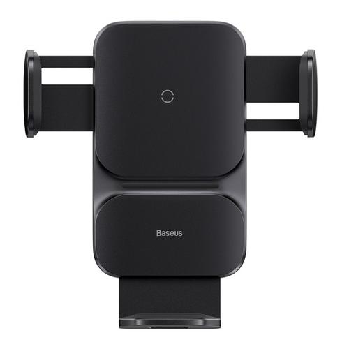 Suport auto pentru telefon, Baseus, Incarcare wireless QI, 15W, Montare pe grila de ventilatie, Negru