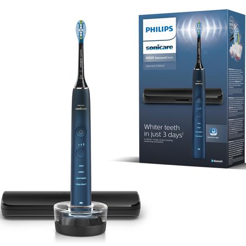 Periuta de dinti electrica Philips Sonicare DiamondClean 9000 HX9911/88, 62000 miscari/min, 4 moduri de curatare, 3 nivele intensitate, senzor presiune,functia BrushSync, aplicatie Sonicare, wireless Bluetooth, toc transport, baza de incarcare, Albastru Periuta de dinti electrica Philips Sonicare DiamondClean 9000 HX9911/88, 62000 miscari/min, 4 moduri de curatare, 3 nivele intensitate, senzor presiune,functia BrushSync, aplicatie Sonicare, wireless Bluetooth, toc transport, baza de incarcare, Albastru