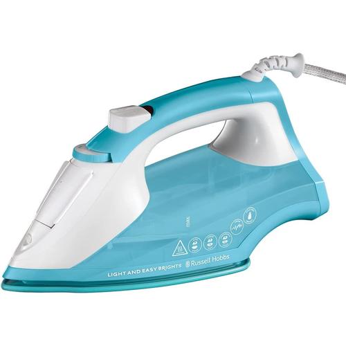 Fier de calcat Russell Hobbs Light & Easy Brights Aqua 26482-56, talpa ceramica colorata infuzata cu balsam, 2400 W, 115 g/min, albastru/alb