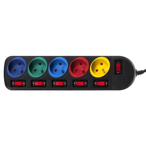Cablu prelungitor Maclean MCE204M alimentare retea 1.5m cu 5 prize colorate 250V /10A , cu intrerupatoare (Multicolor)
