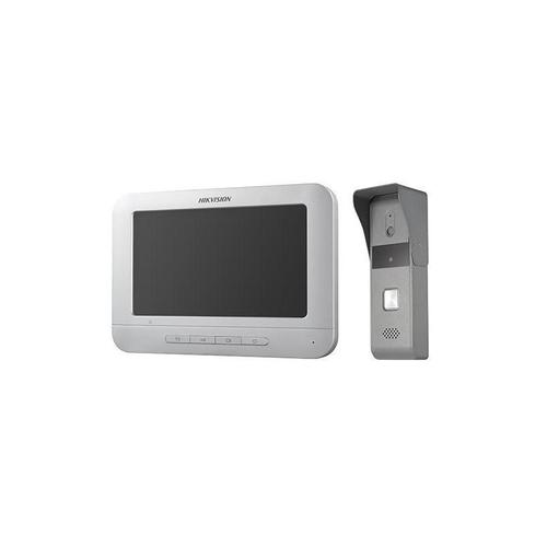 Kit videointerfon color Hikvision DS-KIS203T; montaj pe 4 fire; setul este format din post exterior DS-KB2421T-IM si monitor interior DS- KH2220, include 5m de cablu pe 4 fire