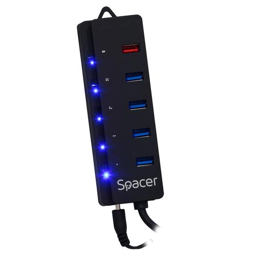 HUB USB Spacer SPH-4USB30-1QC, 4 x USB 3.0, 1 x USB Quick Charge, Fast Charging Port