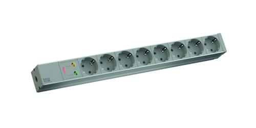 PDU Bachmann BM-333.404, 8 prize Schuko, 1U, impamantare, protectie supratensiune, fara intrerupator, cablu 2m, RAL 7035, Aluminiu
